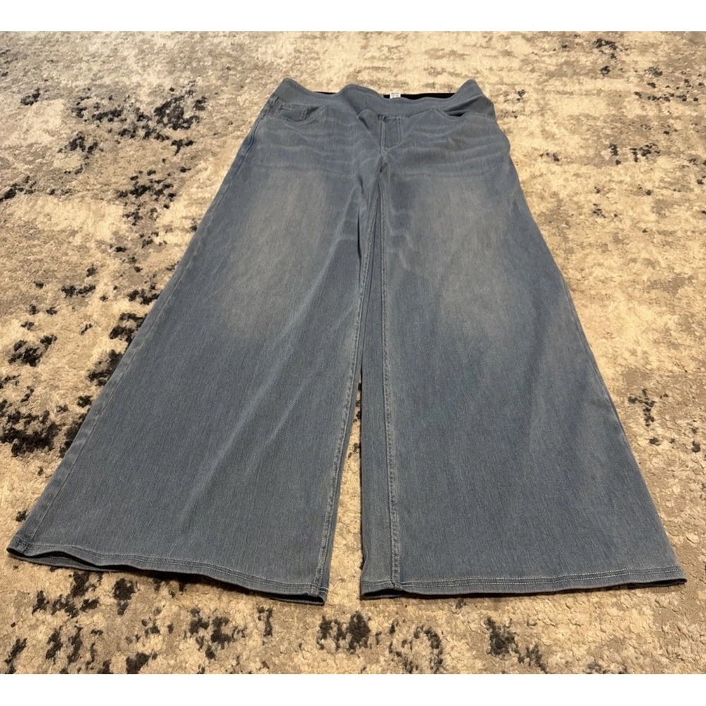 Halara Wide Leg Pants Womens Size Large Blue Jean-look Elastic Waist Pockets